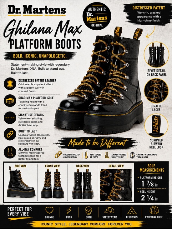 Dr. Martens Shoes - Dr. Martens Ghilana Max Platform Boots Distressed Patent Giraffe Laces